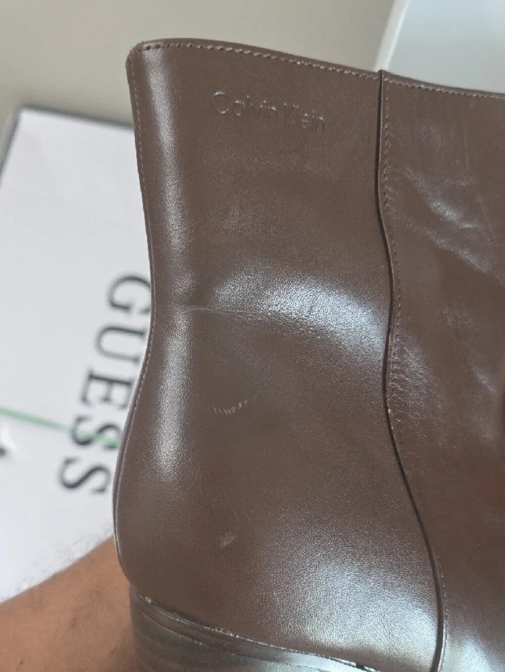 Calvin Klein Brown Leather Pointed Ankle Booties